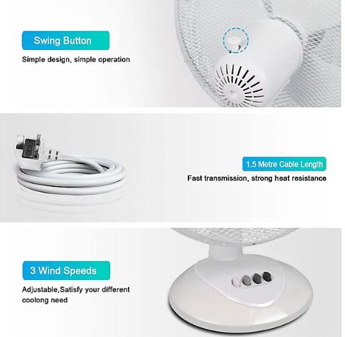 LED 12 inch Table Fan, 30W, White - Image 3