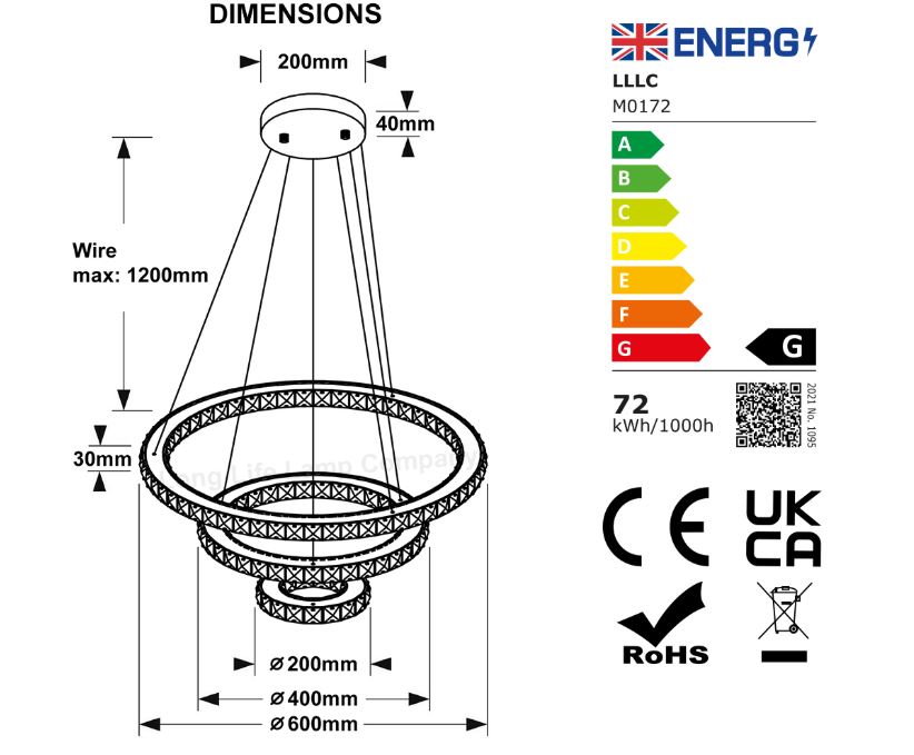 Modern White 3-Ring Adjustable LED Crystal Chandelier - Image 3