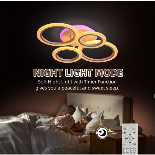 Modern White 4 Rings LED Ceiling Light 50W with Remote Control - Image 4