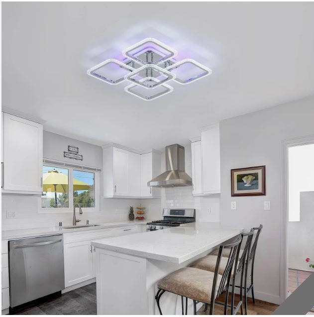 Modern Chrome 8 Square 80W 3000–6000K Blue/Pink - Chandelier with Remote Control - Image 6