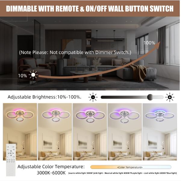 Modern Chrome 4 Rings LED Ceiling Light 50W with Remote Control - Image 5